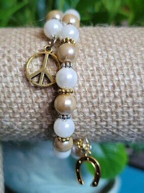 Champagne Beaded Bracelets with Charms